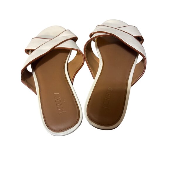 J.Crew Womens Size 10 Slides In‎ White Leather With Brown Trim - Picture 4 of 5